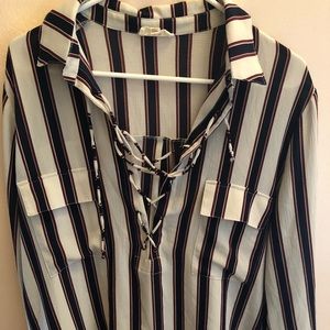 Striped lace up blouse